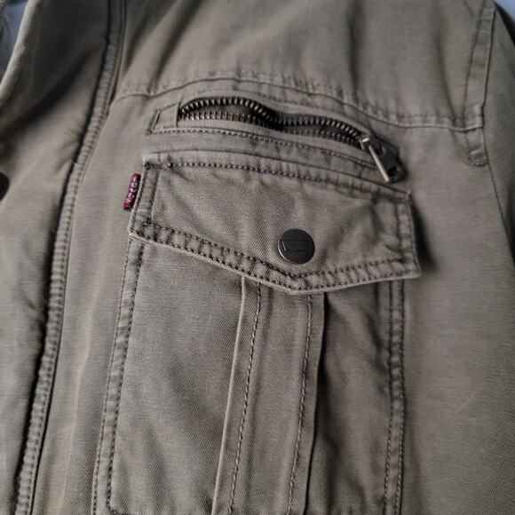 Levi's Sherpa Lined Utility Jacket Men's XL Khaki Green Canvas Zip Outdoor Coat - Picture 8 of 14